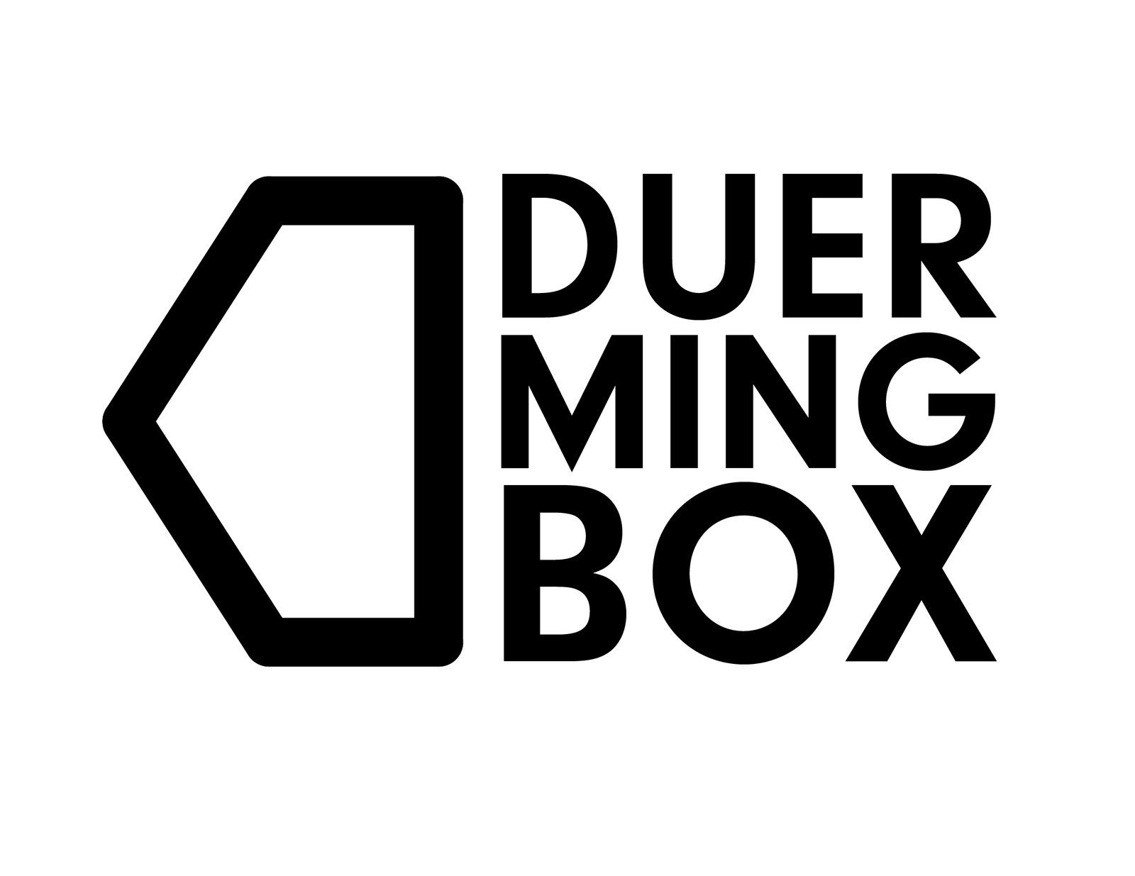 This stationery mockup presents the Duerming Box identity through a brochure, letterhead, envelope and cards. A geometric outlined symbol accompanies the stacked wordmark, while turquoise tones connect the printed applications with the capsule’s exterior panels. The arrangement demonstrates how the product concept and its communications share a coordinated graphic language across different formats.