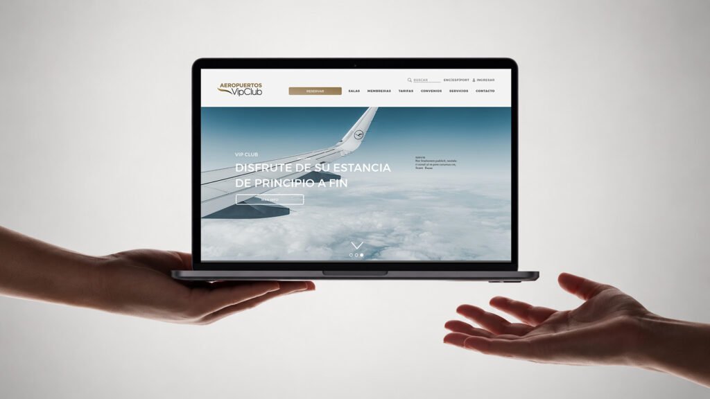 Aeropuertos VIP Club website design by Indy Blue Studio displayed on a laptop