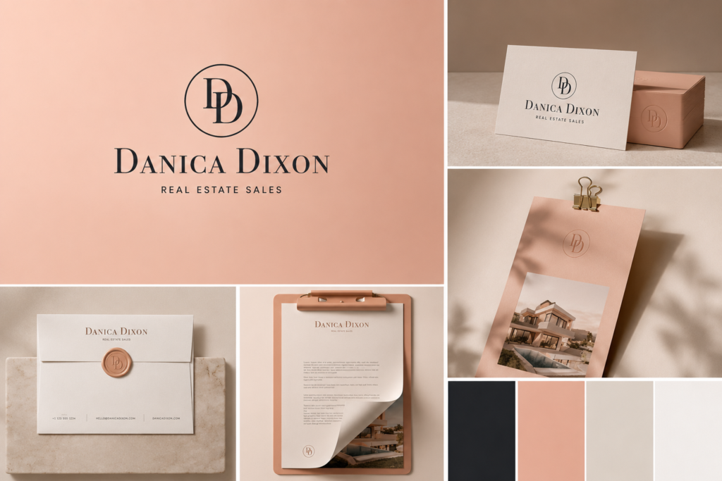 Danica Dixon real estate brand identity and stationery by Indy Blue Studio
