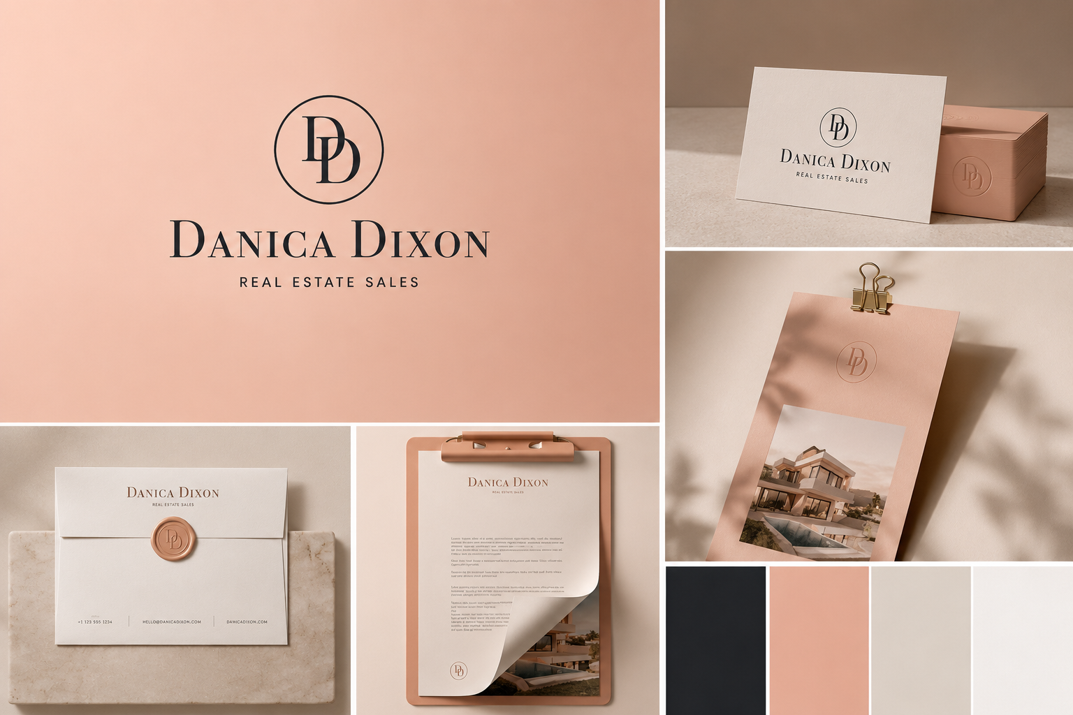 Danica Dixon real estate brand identity and stationery by Indy Blue Studio