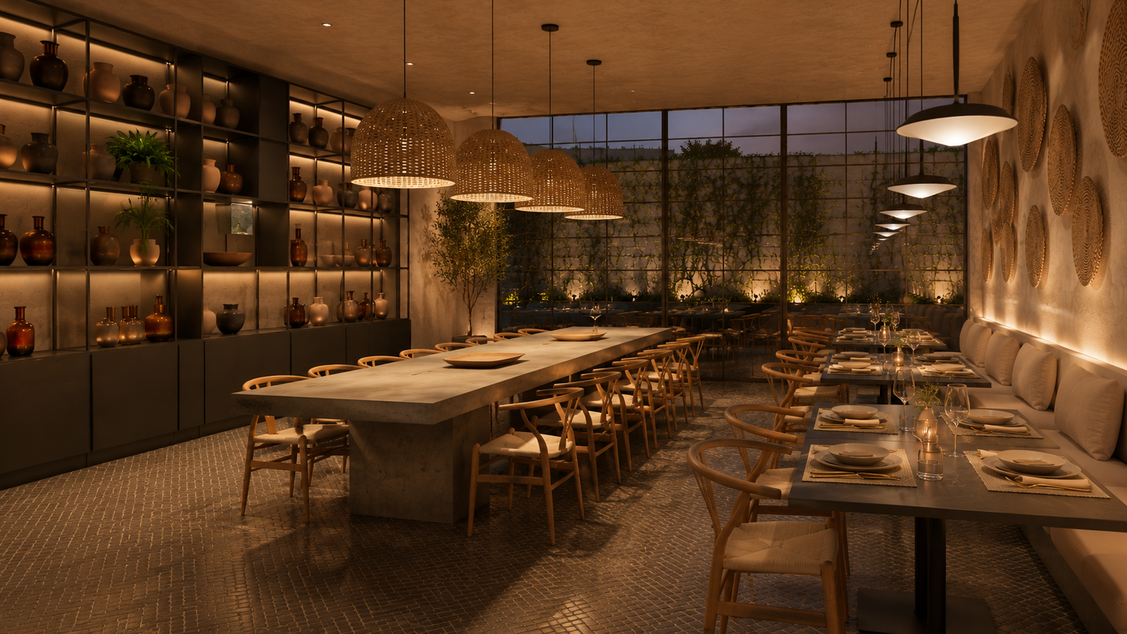 Restaurant dining area interior design concept by Indy Blue Studio