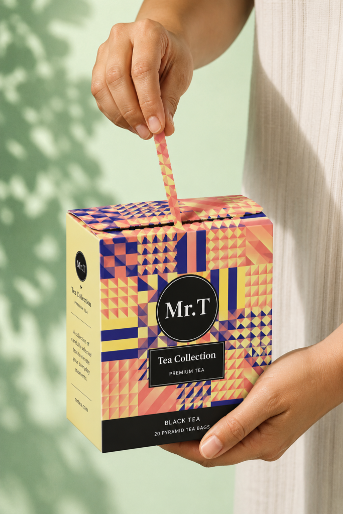 Mr. T premium tea packaging concept with individual tea bag