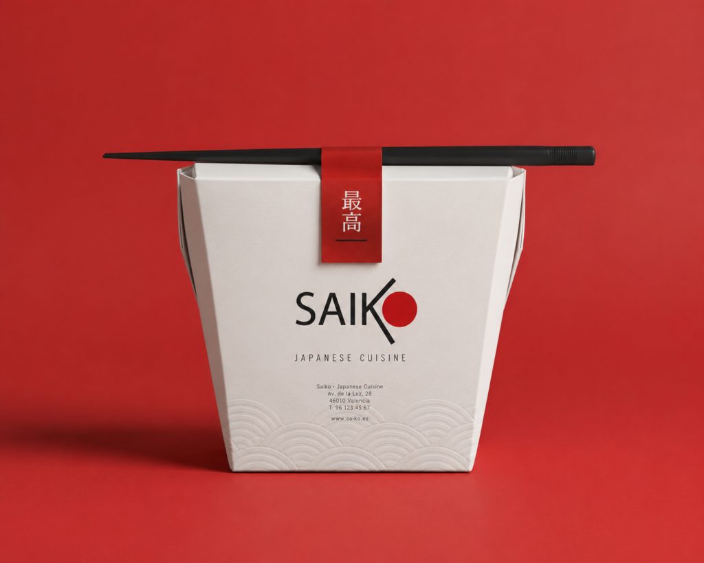 SAIKO Japanese cuisine takeaway packaging by Indy Blue Studio
